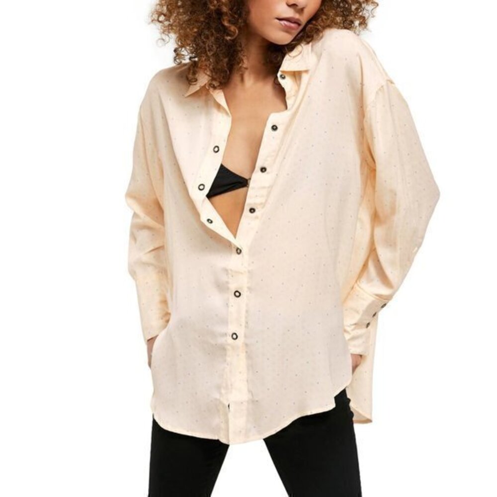 Free People All Smiles Shirt Ivory Combo. XS